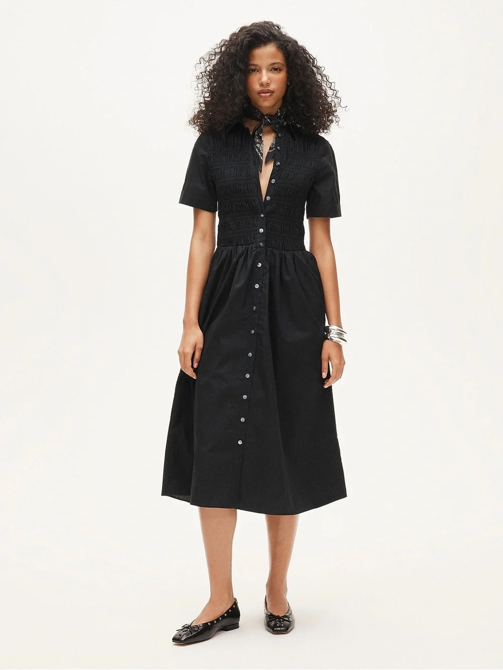 NWT J Crew Elsie Midi Dress Cotton Smocked Black Medium